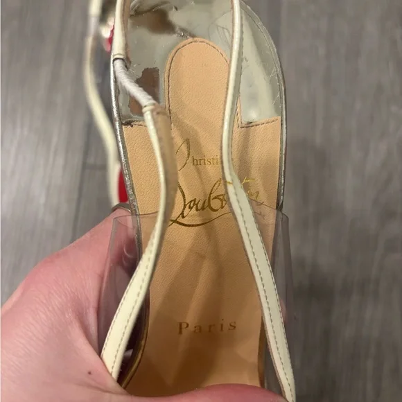 Christian Louboutin Cream Slingback Heels - Picture 3 of 4